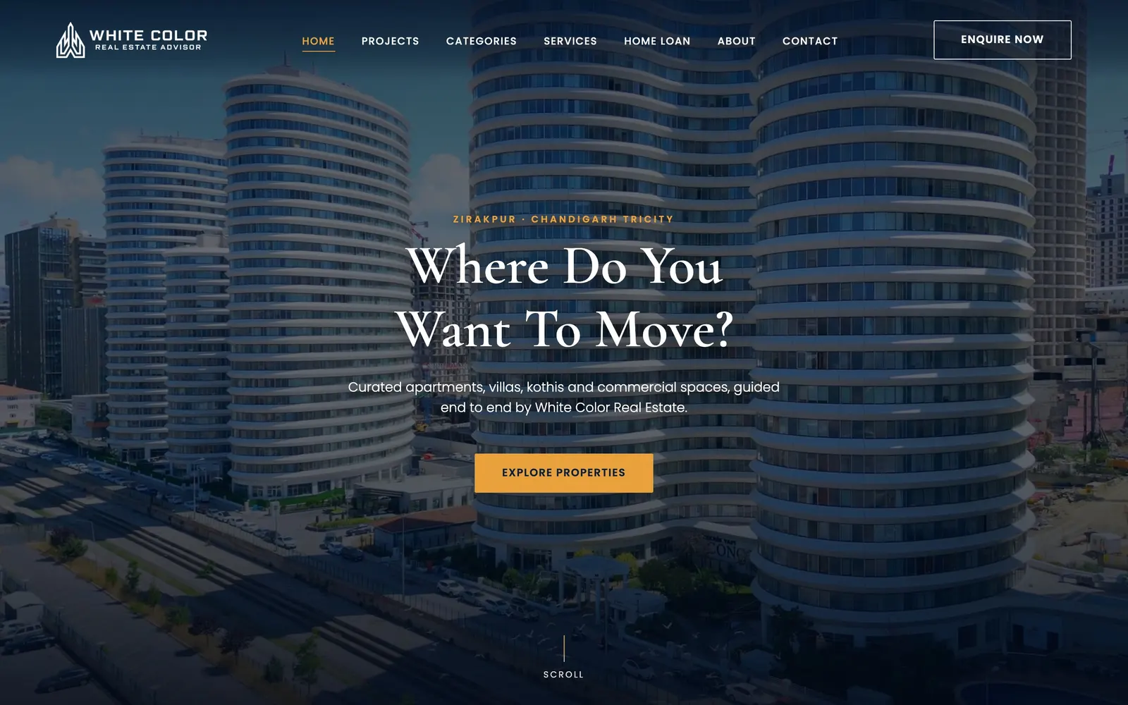 White Color Real Estate website, designed and built by Kode Infotech